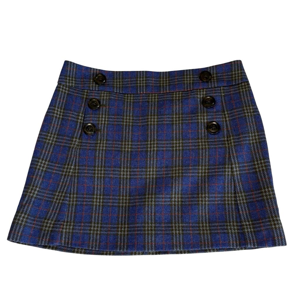 GAP Wool Mini Skirt Women's 4 Blue Plaid Y2K Preppy Collegiate